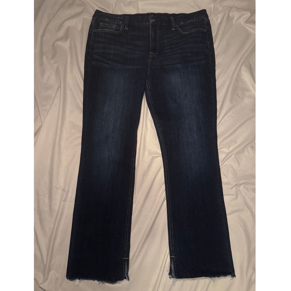 Jen7 Jeans Women 18 Blue Slim Bootcut Raw Hem + Side Slit Hem Stretch Streetwear